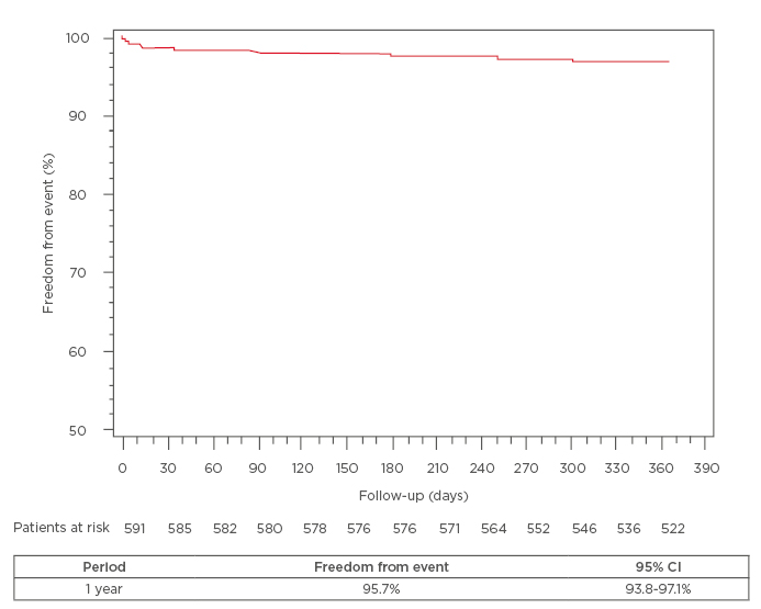 Figure 1 In overall population, Kaplan–Meier analysis estimated the rate of survival free of events