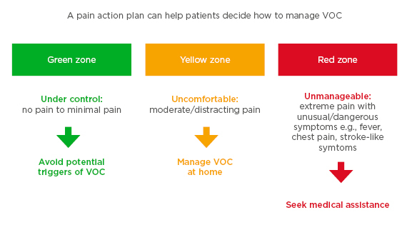 Figure 1 - Example of a pain action plan for patients using traffic light colour-coding to highlight