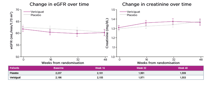 Figure 3 Impact of vericiguat on renal function trajectories was similar to placebo.²1