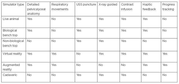 Table 1 Features of different simulation techniques for percutaneous nephrostomy
