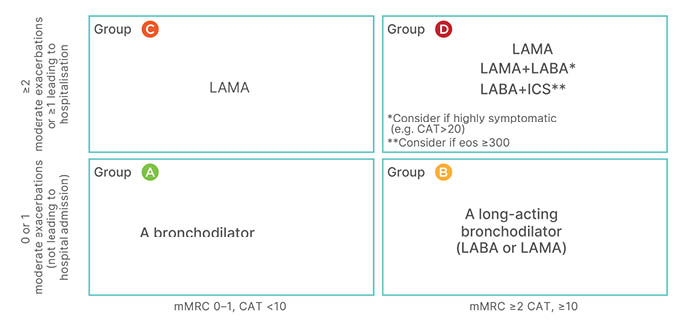 Figure 2 The Global Initiative for Chronic Obstructive Lung Disease 2022 framework for initial pharmacological trea