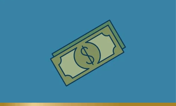 Dollar bill on blue background