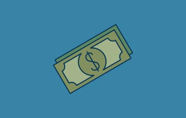 Dollar bill on blue background