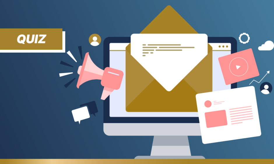 Computer with envelope, spreadsheets and a megaphone around it