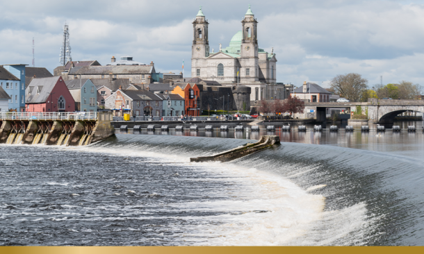 A photograph of Athlone town and Shannon river, county Westmeath, Ireland