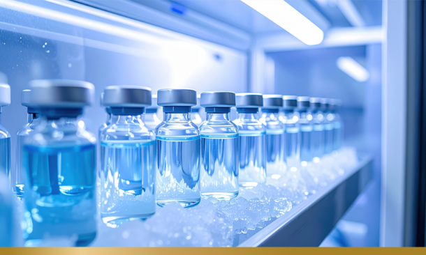 Vaccine vials in a fridge