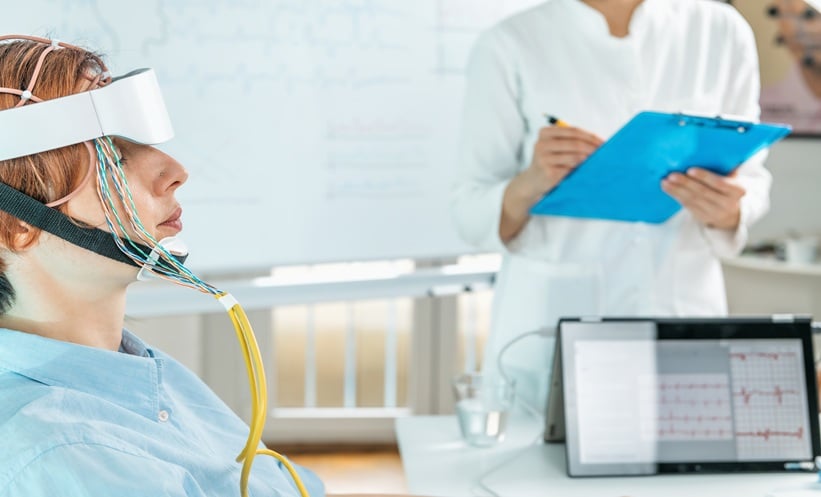 EEG monitor and clinical brain activity concept representing ketamine in super-refractory status epilepticus