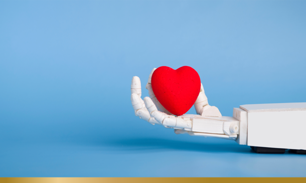 Robot arm holding a cartoon heart