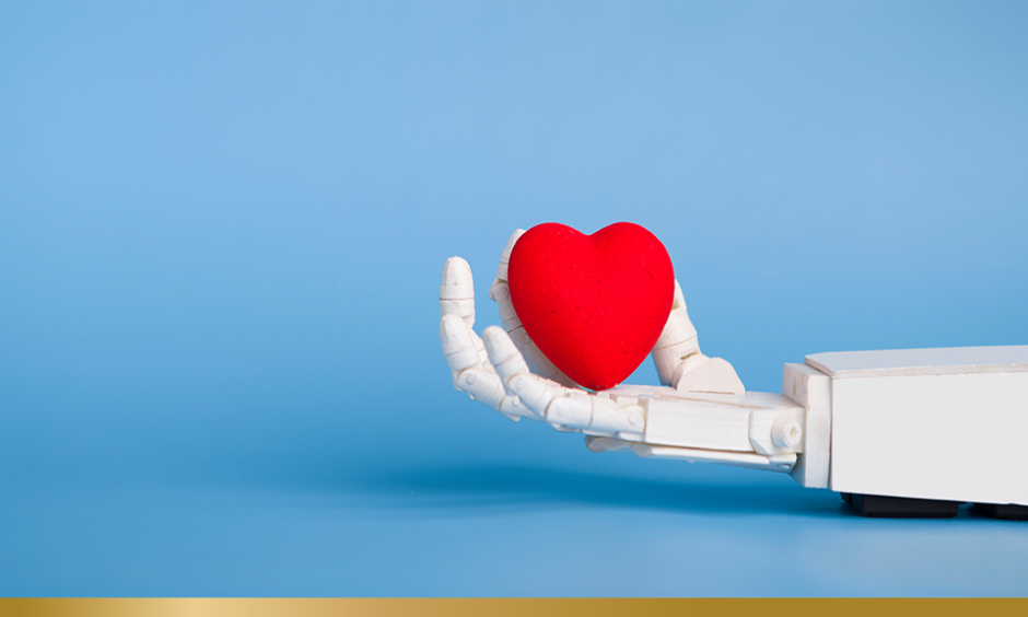 Robot arm holding a cartoon heart