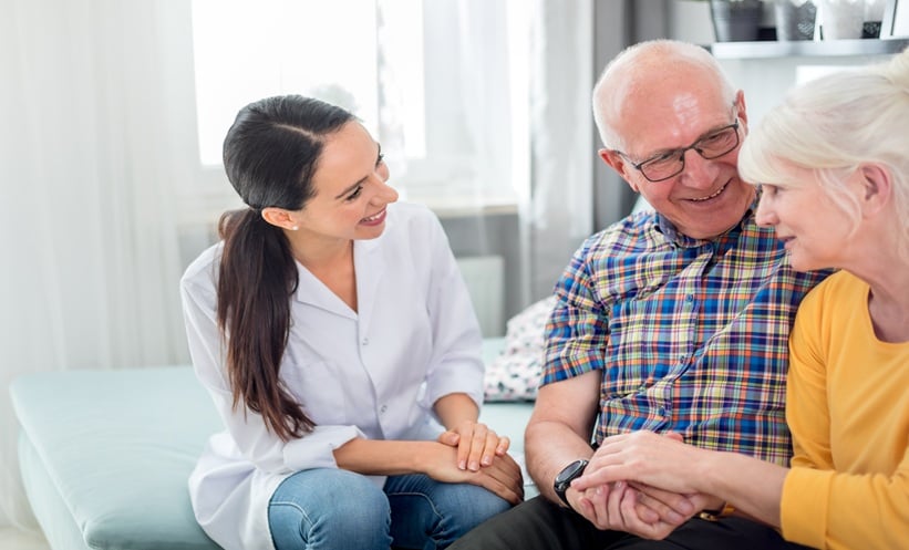 Older adult discussing metastatic NSCLC treatment options with an oncology clinician.