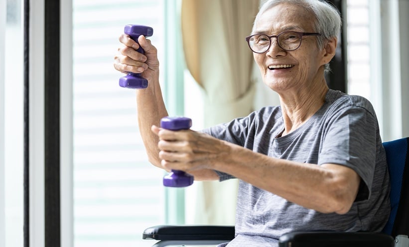 Older adult exercising to support Parkinson disease motor function