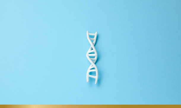 White DNA helix on blue background