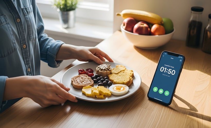 Intermittent fasting clock with plate of food