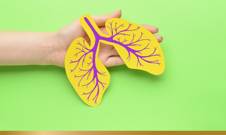 Hand holding paper cutout lungs