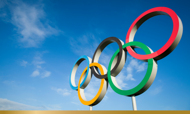 Olympic rings against blue sky