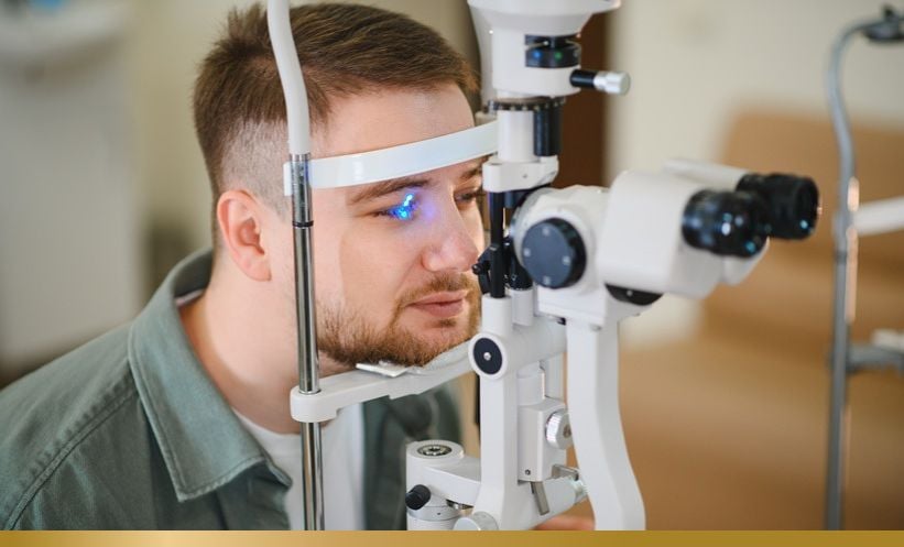 Man getting eye scan for XLRP degenerative eye condition