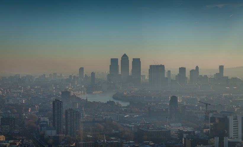 Hazy view of London showing air pollution