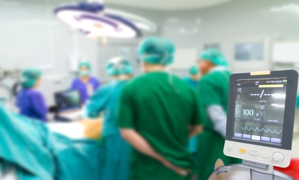 Patient receiving respiratory assessment during hospitalization for a respiratory viral infection.