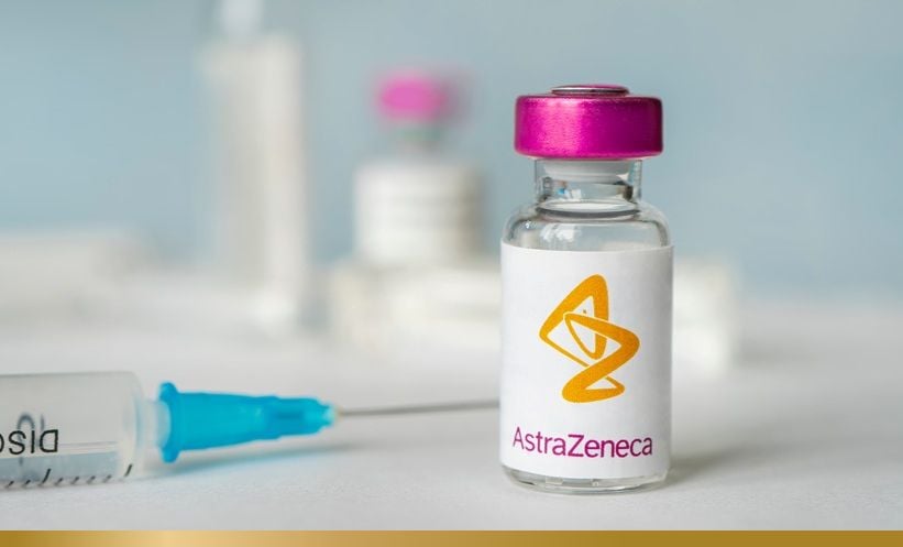 AstraZeneca glass bottle with drug in it
