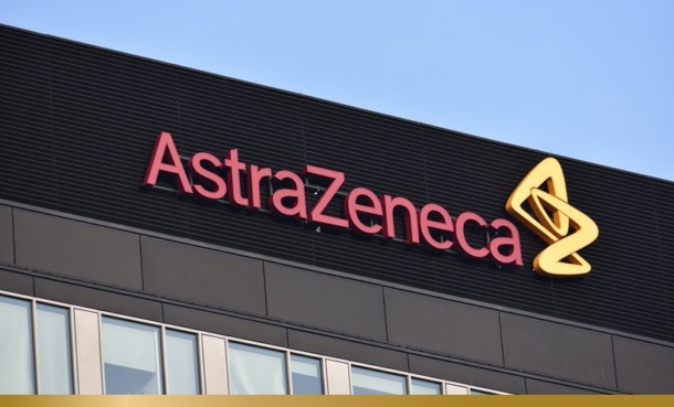 AstraZeneca building hsowing logo on the front.