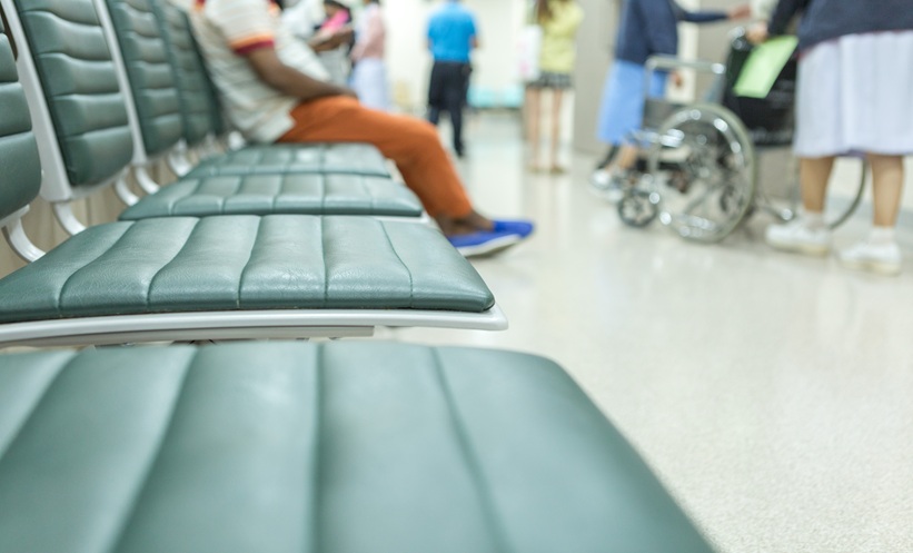 Seats in a waiting room of a hospital.